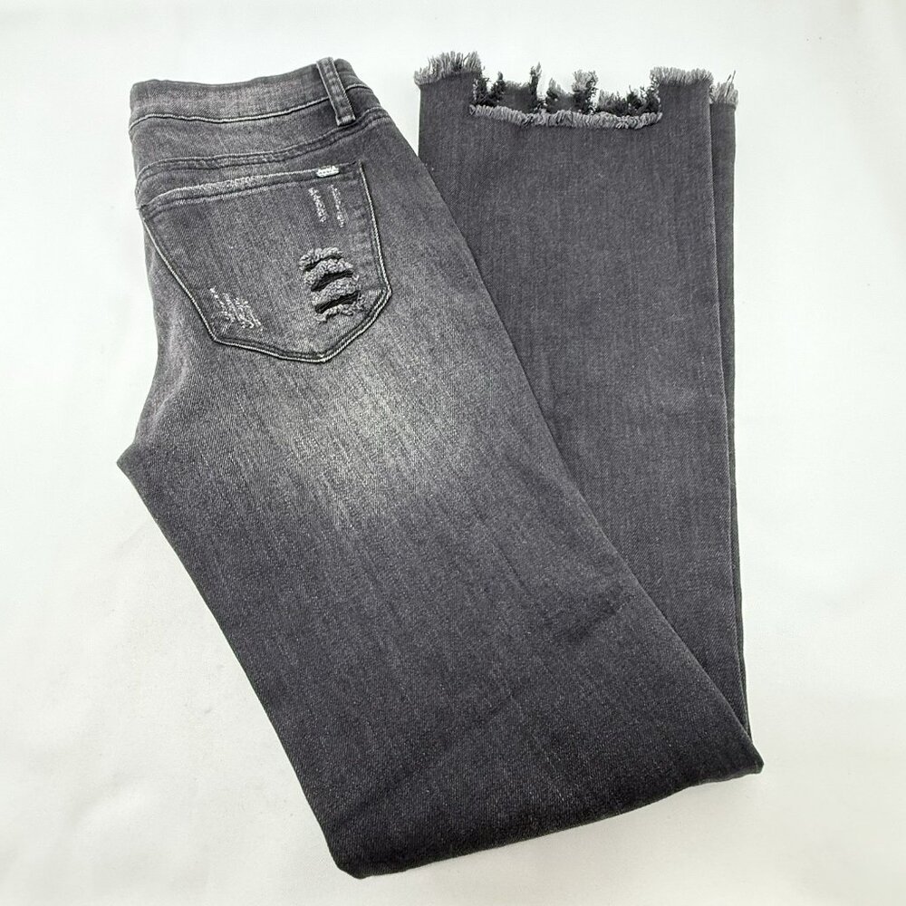 Special A Flare Jeans Women Size 1 W26 Black Distressed Raw Fringe Frayed Boho - Picture 3 of 12